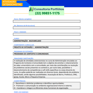 Projeto de extensão - Administração