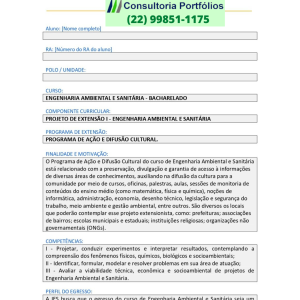 Portfólio Projeto de extensão I - Engenharia Ambiental e Sanitária