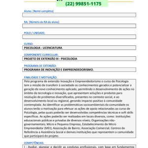 Projeto de Extensão III – Psicologia